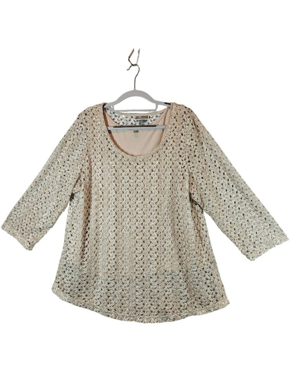 JM Collection tunic Womens 2X Beige Crochet Knit over tank Beach office vacation